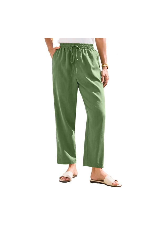 Linen Pants for Women Beach Pants for Women Tapered Pants Fashion Drawstring Lightweight Comfort Resort Wear High Waisted Resort Wear for Women 2026 Flowy Gauze Boho Bottoms Green 2XL