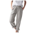 thumbnail image 1 of TRUBKH Linen Pants Women Elastic Ankle Pants Women Barrel Palazzo Pants Baggy Elastic Waist Wide Leg Linen Pants Linen Cotton Blend Pants Ruffle Pants Women Vacation Beach Pants Gray 2XL, 1 of 5