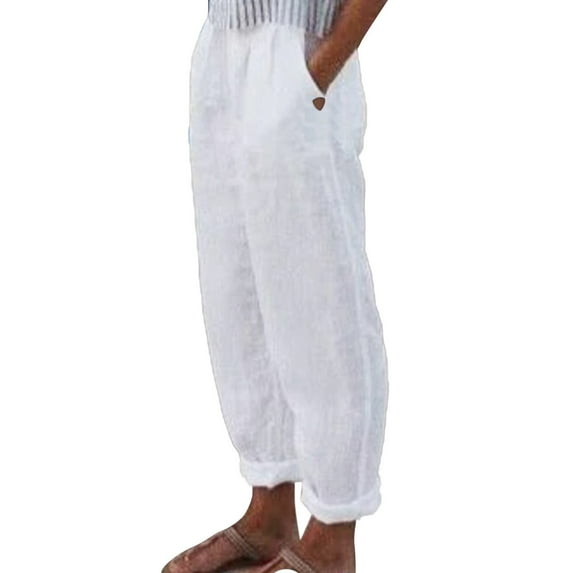TRUBKH Linen Pants for Women Fashion Drawstring Lightweight Resort Wear for Women 2026 Breezy Pants Women Beach Palazzo Harem Pants Flowy Pants Loose Yoga Trousers Drop Crotch Harem Pants White L