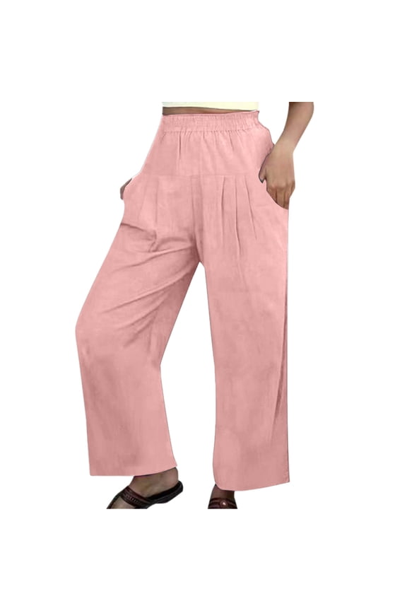 Linen Pants Women Linen Capri Pants Flowy Pants Lounge Trousers Flowy Gauze Lightweight Beach Trousers Vacation Beach Pants Flowy Palazzo Breezy Pants Women Beach Pants for Women Pink XL