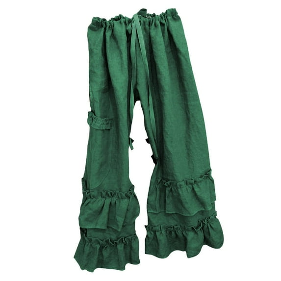 TRUBKH Linen Pants for Women Long Trousers Palazzo Flowy Trousers Pull On Pants for Women Tapered Pants Gaucho Pant Resort Trouser with Pocket Flowy Pants Summer Boho Dressy Balloon Pants Green L