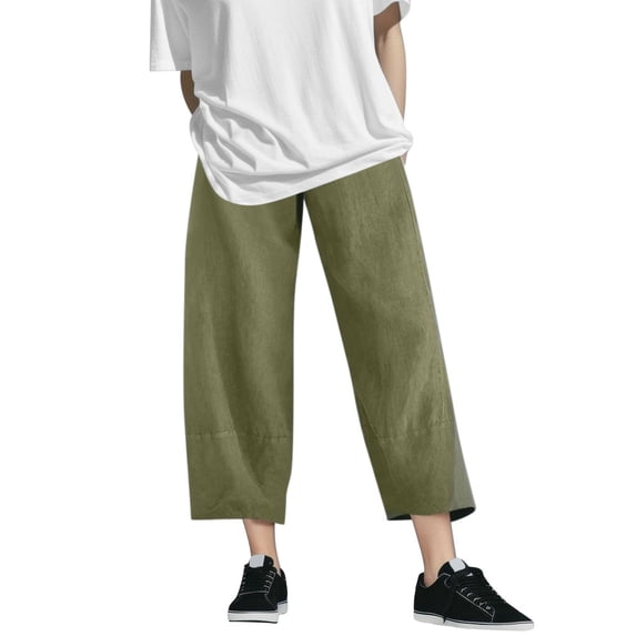 TRUBKH Linen Pants for Women Palazzo Pants Elastic Waist Straight Leg Flowy Pants Resort Wear for Women Beach Pants for Women Tall Sweatpants for Women Barrel Palazzo Pants Flowy Gauze Army Green L