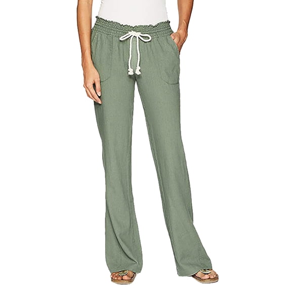 TRUBKH Linen Pants for Women Paperbag Pant Floral Belt Pants Gaucho Pant Resort Wear for Women 2026 Tapered Pants Vacation Beach Pants Pull On Pants Flowy Gauze Boho Bottoms Lounge Trousers Green M