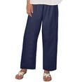 thumbnail image 1 of TRUBKH Linen Pants Women Pull On Bottoms Paperbag Pant Pull On Pants for Women Tall Sweatpants for Women Resort Trouser with Pocket Palazzo Pants Side Snap Button Sweatpants Flowy Gauze Dark Blue 2XL, 1 of 4