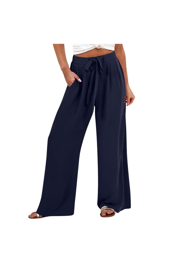 Linen Pants Women Pull On Pants for Women Tear Away Pants Plain Drawstring Trousers Paperbag Pant Linen Capri Pants Elastic Cuff Elastic Ankle Pants Women Baggy Yoga Pants Women Navy 4XL