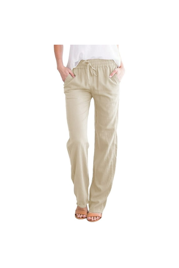 Linen Pants for Women Wide Leg Linen Pants Paperbag Pant Fashion Drawstring Lightweight Baggy Linen Pants Resort Wear for Women 2026 Comfort Resort Wear Business Work Casual Pants Beige 2XL