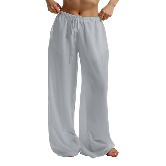 TRUBKH Linen Pants Women Wide Leg Linen Pants for Women Cargo Pants Women Work Pants Yoga Pants Women Slacks for Women Boho Pants Gray 2XL