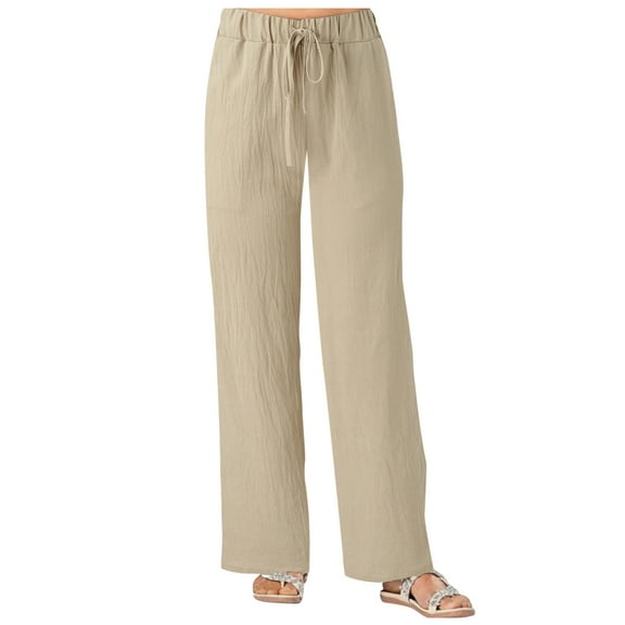 TRUBKH Linen Pants Women,palazzo Pants for Women,flowy Pants for Women,skinny Jeans for Women,wide Leg Pants,pocket Pants Wide Loose Casual Solid Women's Leg Pants Khaki M
