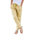 thumbnail image 1 of TRUBKH Linen Pants,wide Leg Linen Pants for Women,baggy Pants Women,skinny Jeans for Women,gauze Pants for Women Casual Summer,tapered Pants Drawstring Back Elastic Waist Pants Trousers Yellow 1 M, 1 of 5