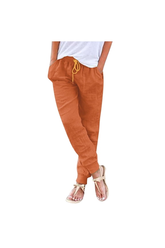 Linen Pants,wide Leg Linen Pants for Women,baggy Pants Women,skinny Jeans for Women,gauze Pants for Women Casual Summer,tapered Pants Drawstring Back Elastic Waist Pants Trousers Yellow 2 M
