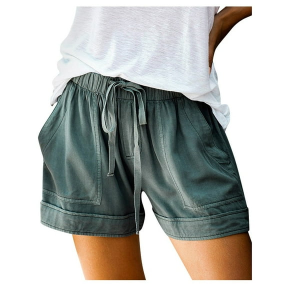 TRUBKH shorts for women drawstring shorts women womens shorts with pockets beach shorts lounge shorts women Womens Drawstring Splice Casual Elastic Waist Pocketed Loose Shorts Pants Blue 2XL