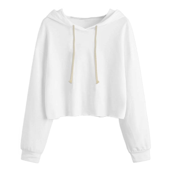 TRUBKH Long Sleeve Shirts for Women Womens Hoodie Women's Tops, Tees & Blouses Womens Undershirts Drawstring Crop Sweatshirt Crop Top Hoodie Pullover Top Blouse Womens Long Sleeve T Shirts White Xs
