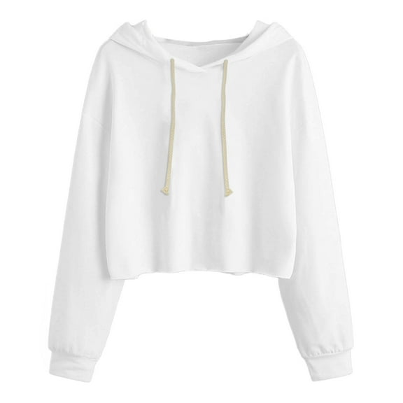 TRUBKH Long Sleeve Shirts for Women Womens Hoodie Women's Tops, Tees & Blouses Workout Tops for Women Drawstring Crop Top Hoodie Pullover Top Blouse Long Sleeve Shirts for Women White S