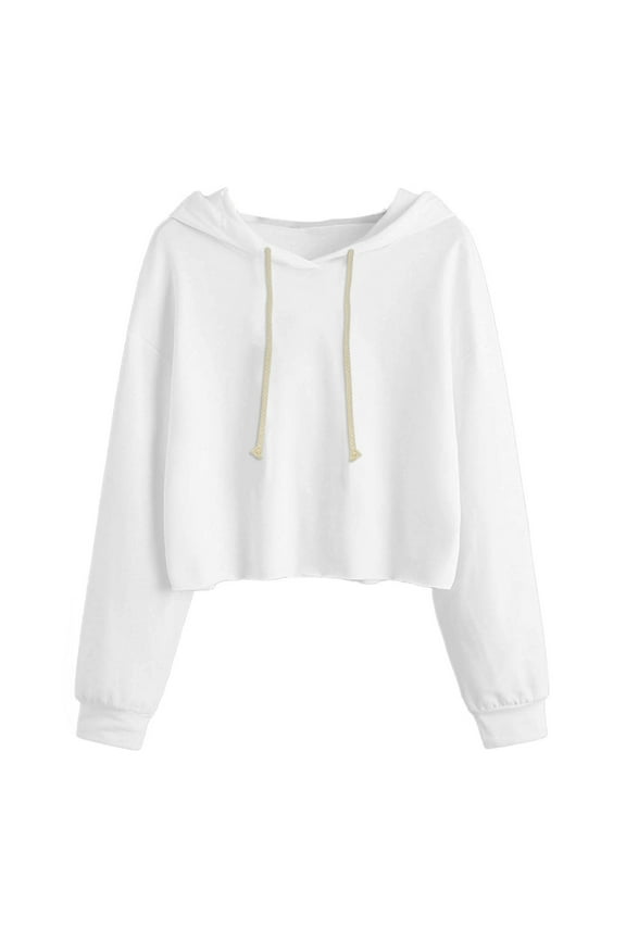 Long Sleeve Shirts for Women Womens Hoodie Women's Tops, Tees & Blouses Workout Tops for Women Drawstring Crop Top Hoodie Pullover Top Blouse Long Sleeve Shirts for Women White S