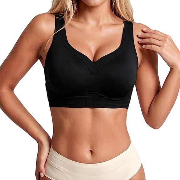 TRUBKH Posture Support Bra High Impact Sports Bra Vest Stretch Shapewear Bralettes for Women Bralettes for Women with Support Bralettes Workout Tops Wide strap bra Yoga Tops jelly bras Tanks Black S