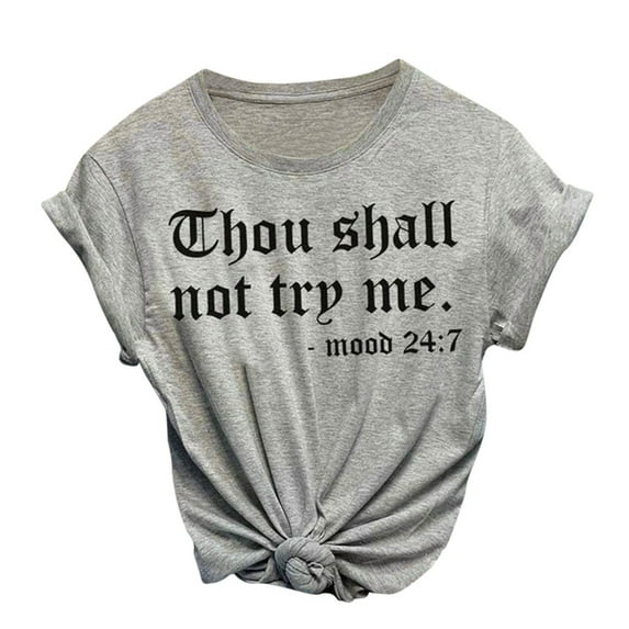 TRUBKH Short Sleeve Shirts for Women Crop Top Going Out Tops for Women Womens Scoop Neck Tshirt Fashion O-neck Letter Print Short Sleeve T-shirt Top Blouses T Shirts for Women Plus Size Gray 3xl