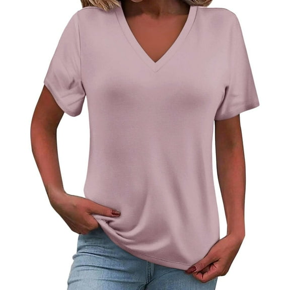 TRUBKH Short Sleeve Shirts for Women V Neck T Shirts for Women Crop Top Flowy Top Women's Fashion Clothes for Every Occasion Cotton Linen Cardigan Summer Chic T Shirts for Women Pink M