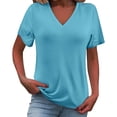 thumbnail image 1 of TRUBKH Short Sleeve Shirts for Women V Neck T Shirts for Women Crop Top Knit Tops for Women Fashion Clothes for Every Occasion Cotton Linen Cardigan Summer Chic Cotton Tshirts for Women Sky Blue Xl, 1 of 9