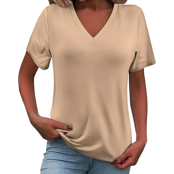 TRUBKH Short Sleeve Shirts for Women V Neck T Shirts for Women Crop Top Womens Gauze Tops and Blouses Fashion Clothes for Every Occasion Cotton Linen Cardigan Summer Chic Bee Shirt Women Khaki M