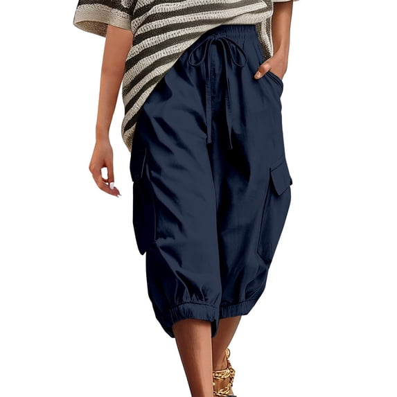 TRUBKH Shorts for Women Gym Shorts Pockets Drawstring Shorts Women Gym Shorts with Multi Pockets Women Gym Shorts Womens Bottoms Elastic Waistband Wide Leg Opening Blue XL