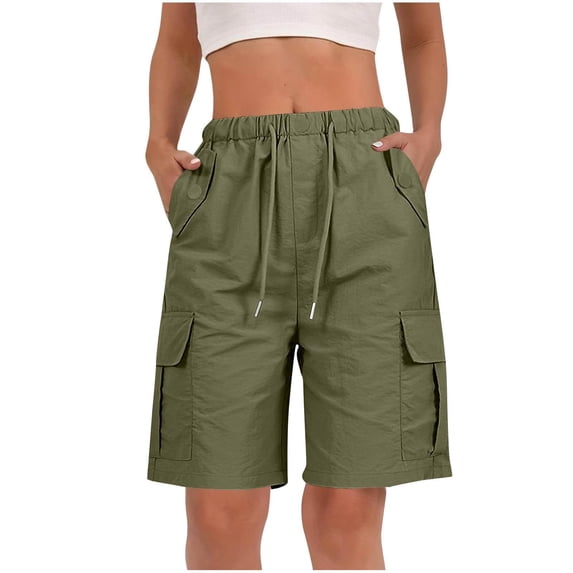 TRUBKH Shorts for Women with Pockets Shorts Casual Elastic Waist Womens Athletic Shorts Vacation Outfits Trendy Lounge Shorts Streetwear Running Shorts Straight Leg Running Shorts Comfy Green 2XL