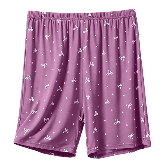 TRUBKH Shorts for Women Summer Casual Outfits Elastic Waist Shorts Straight Leg Women's Lounge Shorts Beach Bottoms Hiking Athletic Shorts Everyday Short Knee Length Shorts with Pockets Purple XL