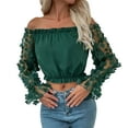 thumbnail image 1 of TRUBKH Off the Shoulder Tops for Women Gauze Shirts for Women Going Out Tops for Women Womens T Shirts Loose Fit One Neck Top Spring Pullover Off Shoulder Top T Shirt Smocked Tops Women Green M, 1 of 4