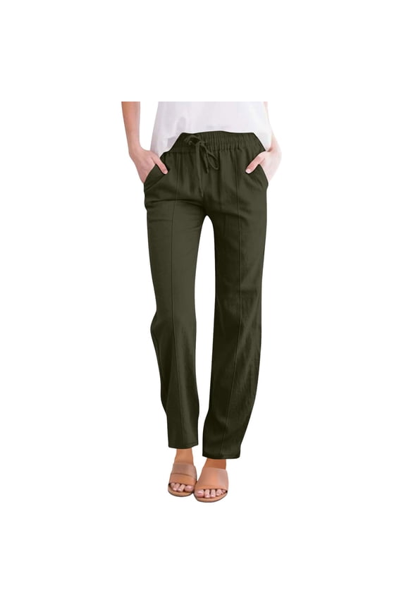 Summer Pants for Women Cotton Linen Palazzo Pants Women' S Culottes Linen Pants High Waisted Flowy Lounge Beach Trousers with Pockets Cotton Yoga Pants for Women Gaucho Pant Green S-3XL