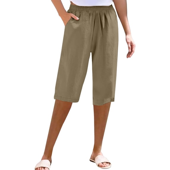 TRUBKH Summer Pants for Women Gaucho Pant Summer Beach Vacation Clothes Linen Pants Women' S Culottes Cotton Linen Palazzo Pants Vacation Beach Trousers Cotton Yoga Pants for Women Khaki S-3XL