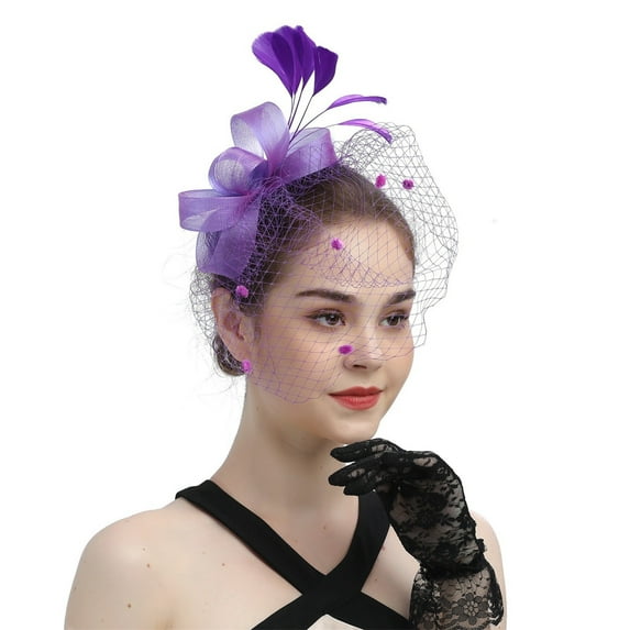 TRUBKH Tea Party Hat Feather Headpiece Women's Fascinators Fascinator Hat Tea Party Fascinators for Women Tea Party Hats Tea Hats Purple One Size