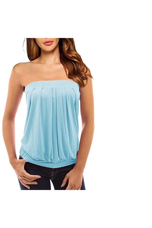 Tube Tops for Women Strapless Crop Tops Going Out Tops Camisole Tops for Women Solid Casual Wrapped Chest Loose Sleeveless Top Blouse Spaghetti Strap Tank Top Sky Blue S
