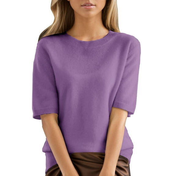 TRUBKH V Neck Sweaters for Women,womens Short Sleeve Sweater Tops,blouses for Women Dressy Casual,short Sleeve Cardigans for Women,spring Tops for Women,round Neck T Shirt Bottom Top Purple 2 XL