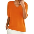 thumbnail image 1 of TRUBKH V Neck Sweaters for Women,womens Short Sleeve Sweater Tops,blouses for Women Dressy Casual,short Sleeve Cardigans for Women,spring Tops for Women,round Neck T Shirt Bottom Top Orange XL, 1 of 9