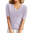 thumbnail image 1 of TRUBKH V Neck Sweaters for Women,womens Short Sleeve Sweater Tops,blouses for Women Dressy Casual,short Sleeve Cardigans for Women,spring Tops for Women,round Neck T Shirt Bottom Top Purple XL, 1 of 9