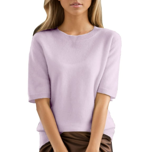 TRUBKH V Neck Sweaters for Women,womens Short Sleeve Sweater Tops,blouses for Women Dressy Casual,short Sleeve Cardigans for Women,spring Tops for Women,round Neck T Shirt Bottom Top Purple 1 XL