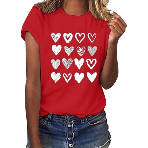 TRUBKH Valentine Tshirt Pink Shirts for Women Womens Valentines Day Shirt Valentine Heart Shirt Vintage Graphic Tees for Women Tees for Women Red 2xl