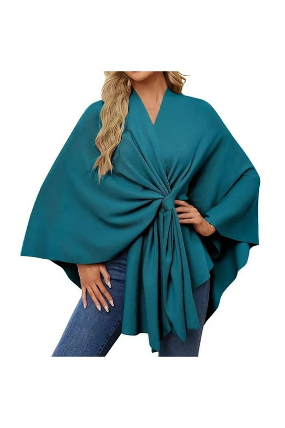 Warm Shawl Capes for Women Large Scarf Winter Scarf Shawl Wraps for Women Crochet Shawl Crochet Poncho Dark Blue One Size