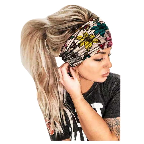 TRUBKH Wide Headbands for Women Non-slip Headwraps Sweat Band Hair Ties Bandana Headbands Boho Headbands for Women Printed Bandana Hair Accessories for Women Pink One Size