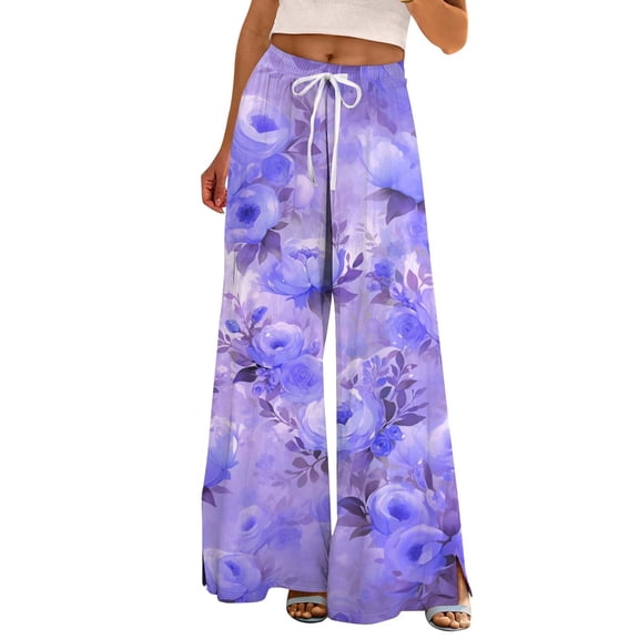TRUBKH Wide Leg Pants Linen Pants Women Palazzo Pants for Women Hiking Pants Womens Summer Wide Leg Pants Casual High Waist Pant 2025 Beach Vacation Outfits Spring Pants for Women 2025 Purple M