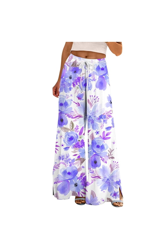 Wide Leg Pants Linen Pants Women Palazzo Pants for Women Womens Pants Casual Womens Summer Wide Leg Pants Casual High Waist Pant 2025 Beach Vacation Outfits Sweatpants Women Light Violet 2xl