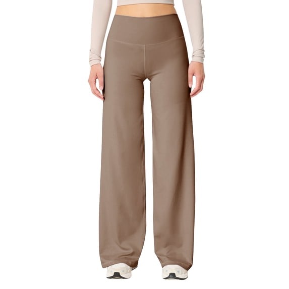TRUBKH Wide Leg Pants for Women Stretch Fabric Flare Leggings for Women with Pockets Office Pants for Women Work Pants for Women Loose Legging Casual Sweatpants Athletic Yoga Leggings Brown L