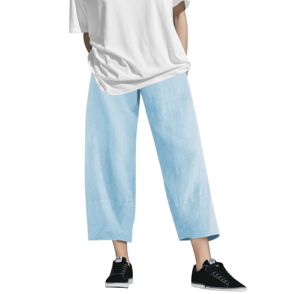 TRUBKH Women Linen Pants Floral Belt Pants Lounge Trousers Resort Trouser with Pocket Tall Sweatpants for Women Side Button Pants Beach Pants for Women Straight Leg Lounge Trouser Sky Blue 3XL