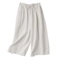 thumbnail image 1 of TRUBKH Women Linen Pants Flowy Pants Beach Palazzo Harem Pants Linen Capri Pants Summer Pants Elastic Waist Straight Leg Ruffle Pants Women Resort Trouser with Pocket Women's Sweatpants White XL, 1 of 8