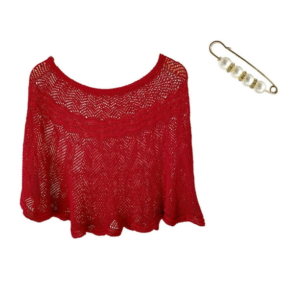 TRUBKH Women Scarves Crochet Shawl Crochet Poncho Sheer Shawl Sheer Scarf for Women Large Scarf Winter Scarf Red One Size