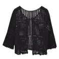 thumbnail image 1 of TRUBKH Women Swimsuit Coverup Lace Cardigan 3 4 Sleeve Sheer Shrug Bathing Suit Cover Up Women Crop Cardigan Sweaters Lace Cover Up Beach Cover Up Blouse Eyelet Summer Cardigan Black A, 1 of 3