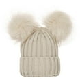 thumbnail image 1 of TRUBKH Women Winter Pompom Beanie Hat Cute Fuzzy Bear Ears Beanie Hat Warm Fleece Lined Knit Chunky Cap Double-layer Knit Hat Stretch Warm Skull Cap Christmas Gifts for Women Beige One Size, 1 of 1