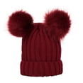 thumbnail image 1 of TRUBKH Women Winter Pompom Beanie Hat Cute Fuzzy Bear Ears Beanie Hat Warm Fleece Lined Stretch Warm Skull Cap Knit Chunky Cap Thermal Stretch Skull Cap Winter Accessories for Women Red One Size, 1 of 1