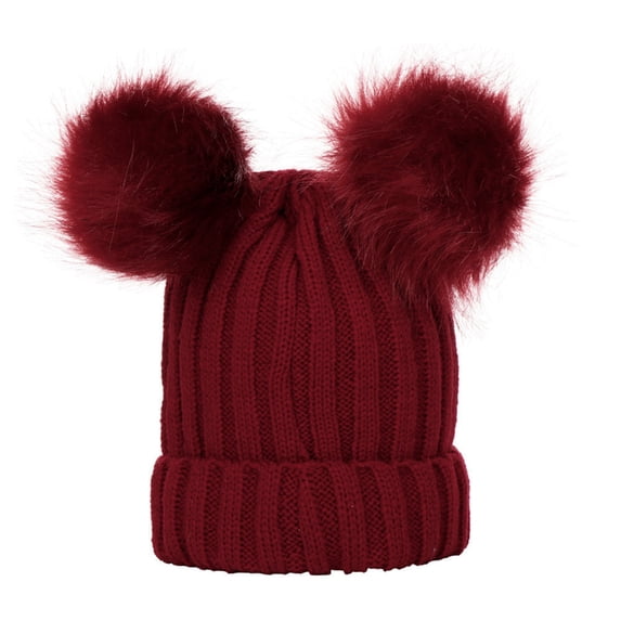 TRUBKH Women Winter Pompom Beanie Hat Cute Fuzzy Bear Ears Beanie Hat Warm Fleece Lined Stretch Warm Skull Cap Knit Chunky Cap Thermal Stretch Skull Cap Winter Accessories for Women Red One Size
