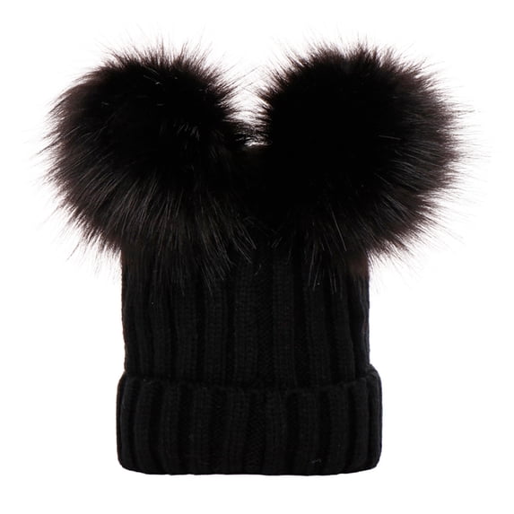 TRUBKH Women Winter Pompom Beanie Hat Cute Fuzzy Bear Ears Beanie Hat Women's Cable Knit Pompom Beanie Stretch Warm Skull Cap Cover Ears Beanie Hat Cold Weather Daily Activities Black One Size