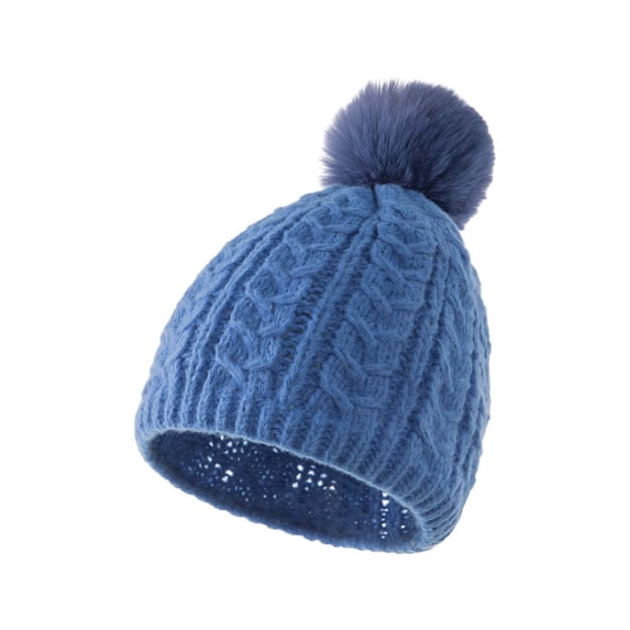 TRUBKH Women Winter Pompom Beanie Hat Knit Chunky Cap Stretch Warm Skull Cap Warm Fleece Lined Knitted Skull Cap Warm Fleece Lined Thick Ski Hats Winter Accessories for Women Blue One Size